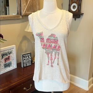 Red Camel Tank Top Womens Small Beige Crochet Lace Flowy